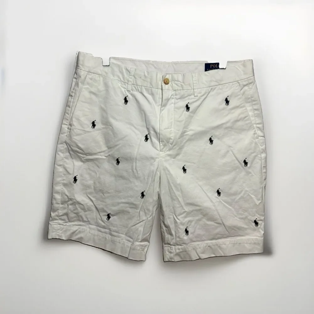 Polo Ralph Lauren All Over Pony Stretch Classic Fit Chino Shorts Mens 34 White
